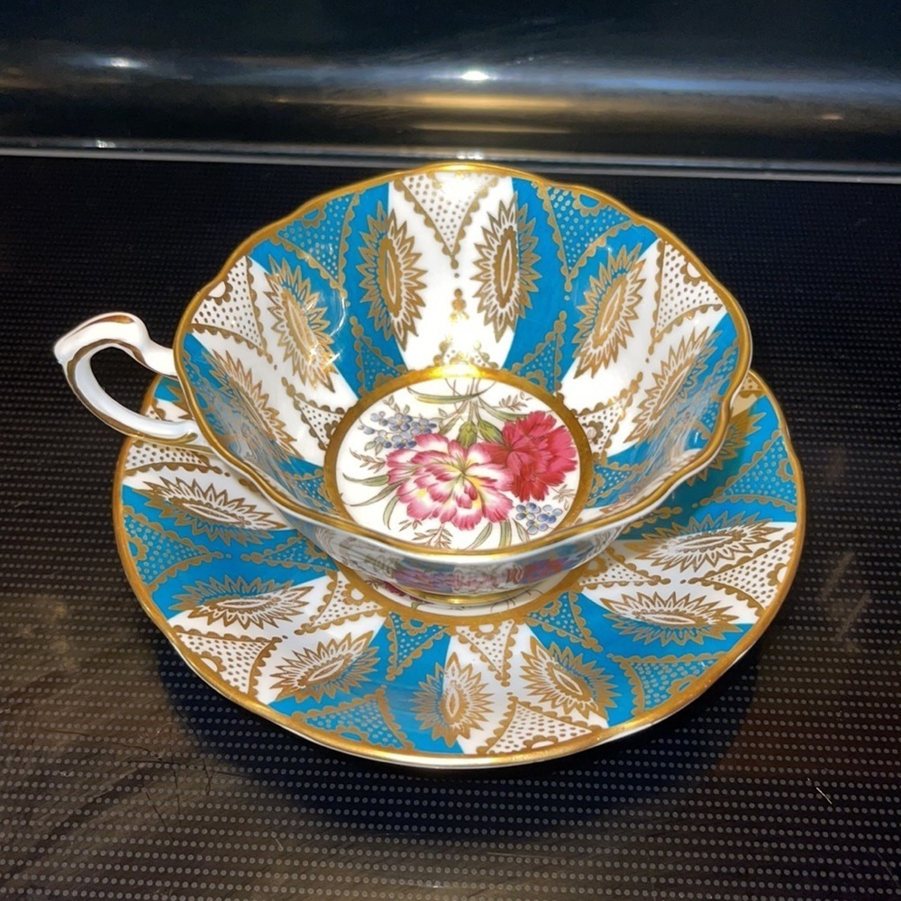 Paragon Tea Set 
Blue White Gold Flowers